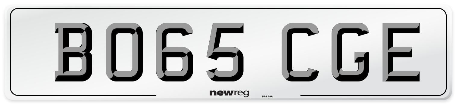 BO65 CGE Number Plate from New Reg